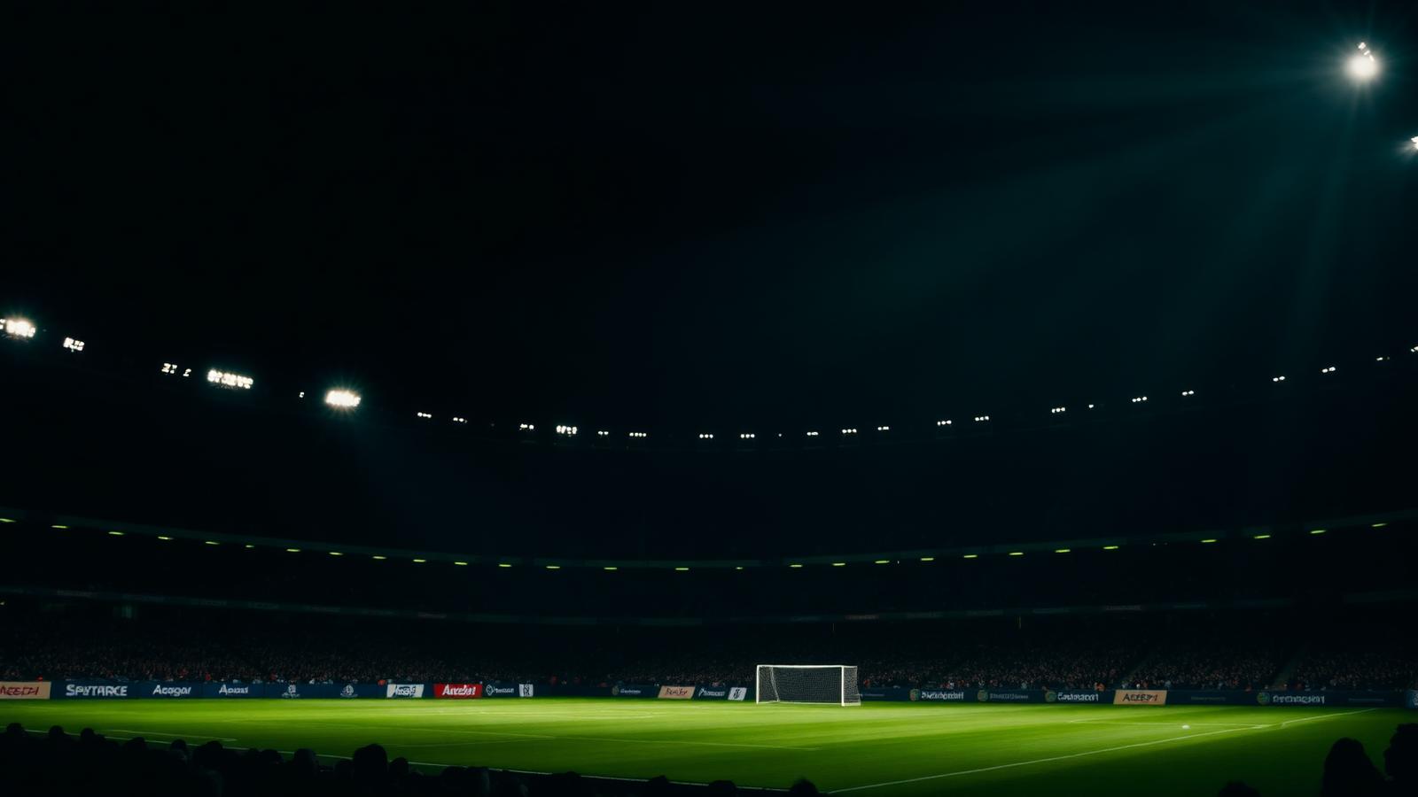 Floodlit stadium at night before kick-off
